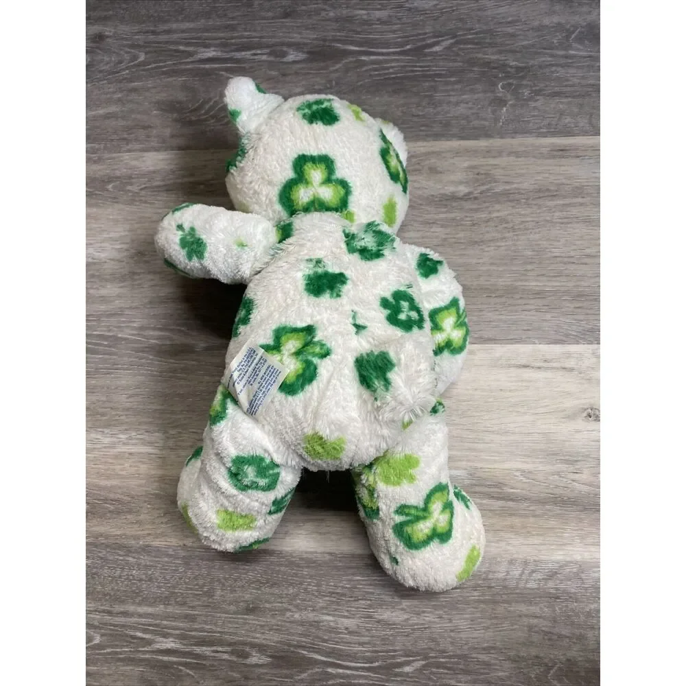 Build a Bear Shamrock Bear St Patricks Day White Green Irish Stuffed Plush BABW
